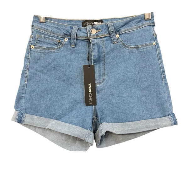 Pants - Fashion Nova No Muffin Top Denim Shorts Women’s 7 Light Wash Rolled Hem NWT